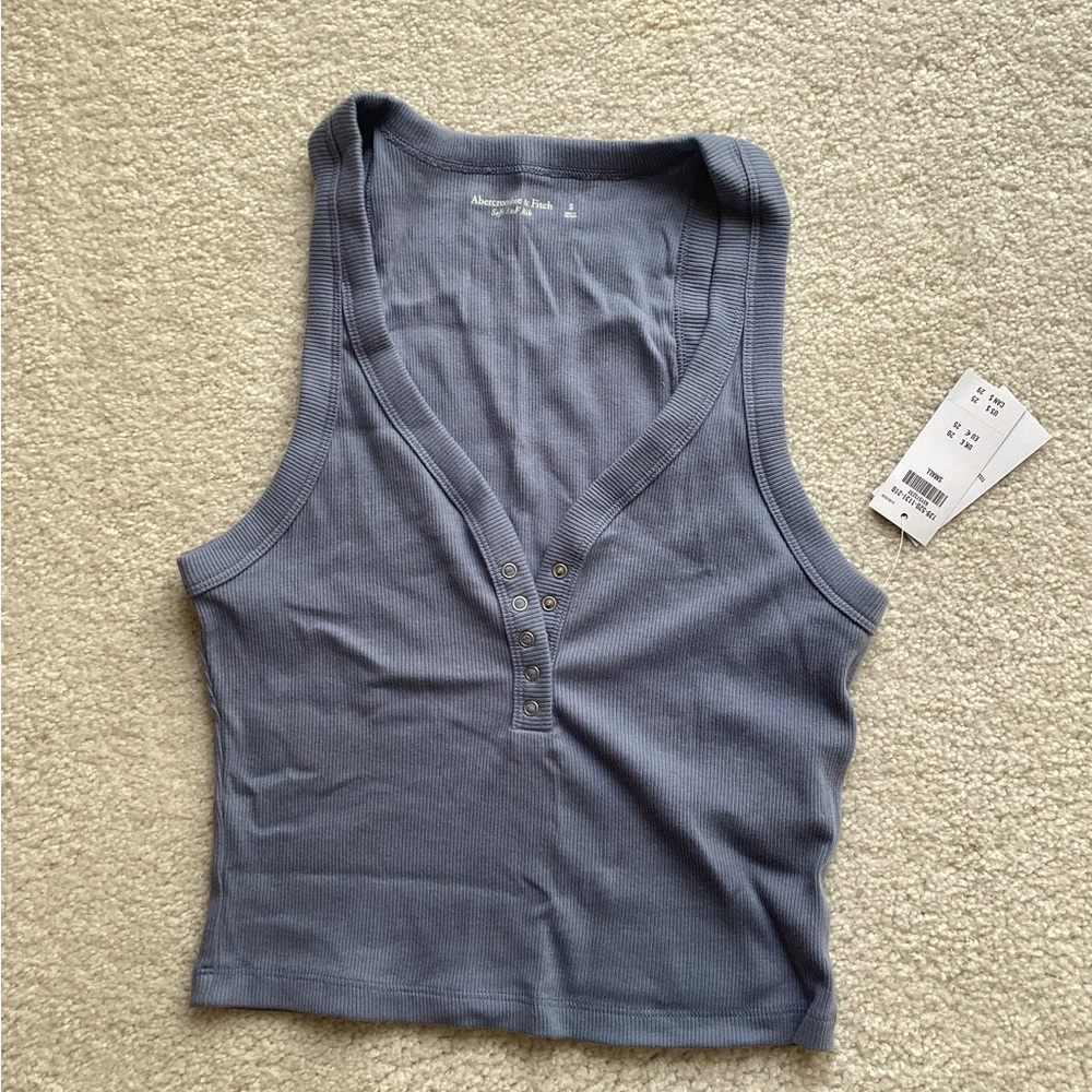 Abercrombie & Fitch Dusty Blue Ribbed Henley Tank